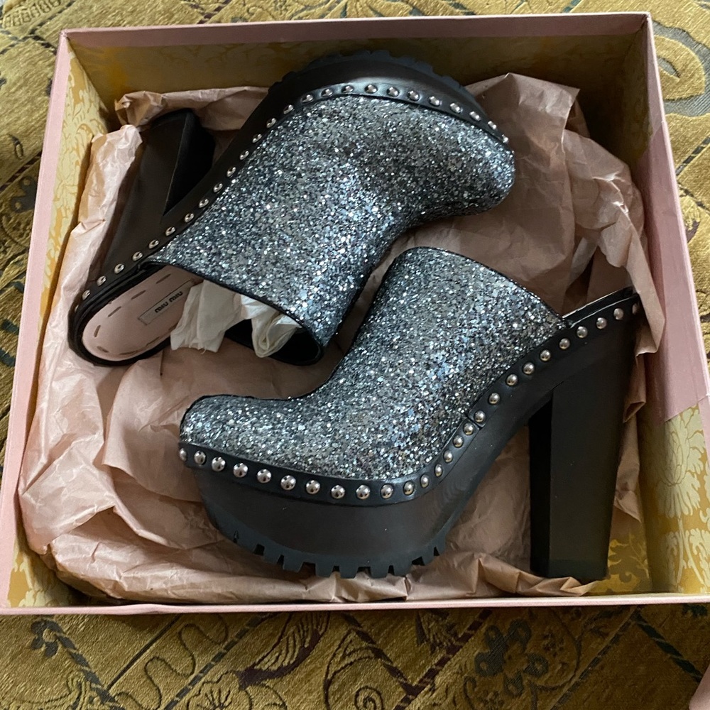 Miu Miu platform glitter mules size 41/US 10.5